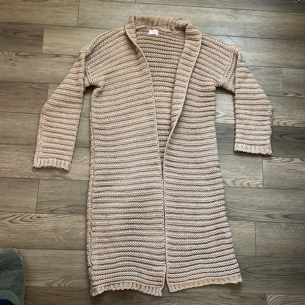 Pink lily tan open front knit duster/cardigan